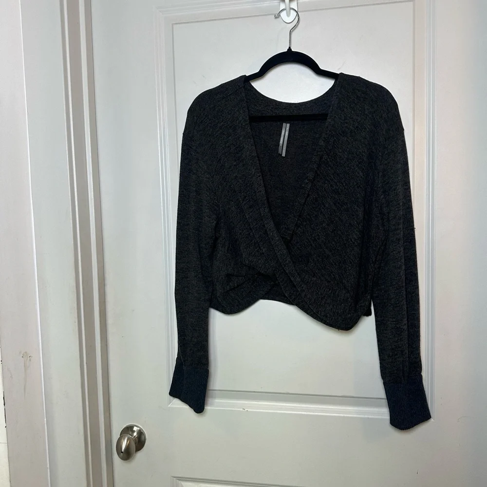 Anthropologie Charcoal Gray Wrap Crop Lightweight Sweater Top, Large